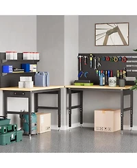 48" Heavy Duty Adjustable Workbench with Pegboard,2000 Lbs Capacity, Manual Height 28-40" Garage Work Table for Workshop, Home
