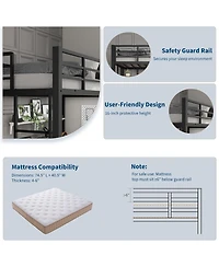 homfan Metal Twin Loft Bed with Desk and Storage Shelves, Space-Saving Frame Guardrails, Ladder Steel Slats