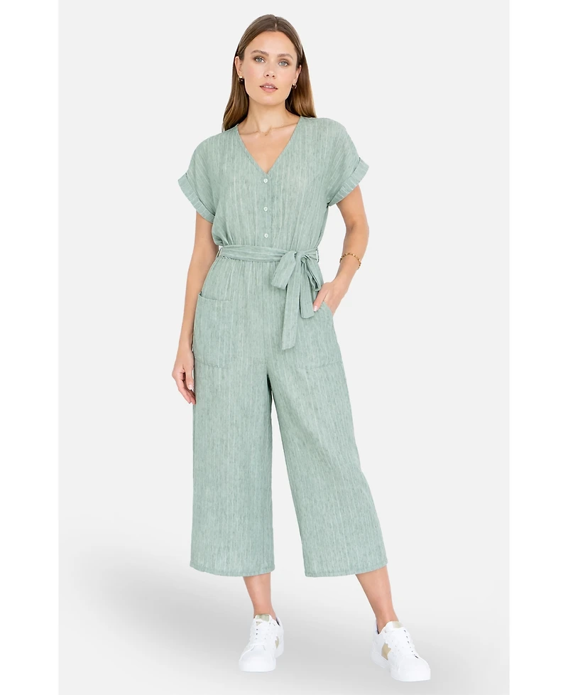 Yumi Women's V Neck Kimono Sleeve Jumpsuit
