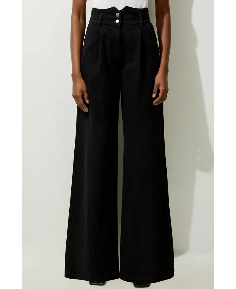 Karen Millen Women's Denim Wide Leg High Waisted Jeans