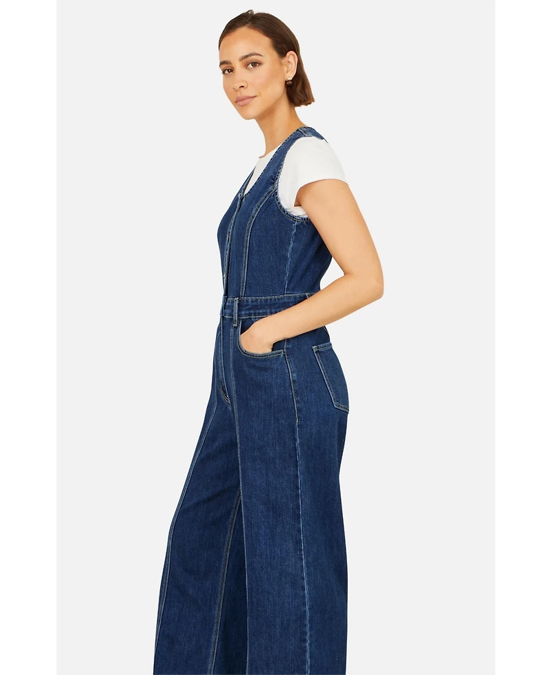 Yumi Women's Denim Stretch Fitted Jumpsuit