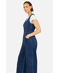 Yumi Women's Denim Stretch Fitted Jumpsuit