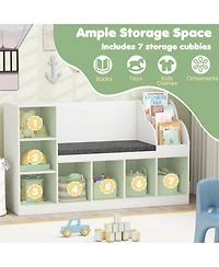 Gymax Wooden Kids Bookshelf w/Reading Nook Padded Seat Open Cubes Adjustable Shelf
