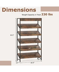 Gymax 6-Tier Bookshelf Industrial Tall Bookcase with Angled Shelves and Metal Frame