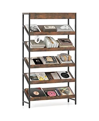 Gymax 6-Tier Bookshelf Industrial Tall Bookcase with Angled Shelves and Metal Frame