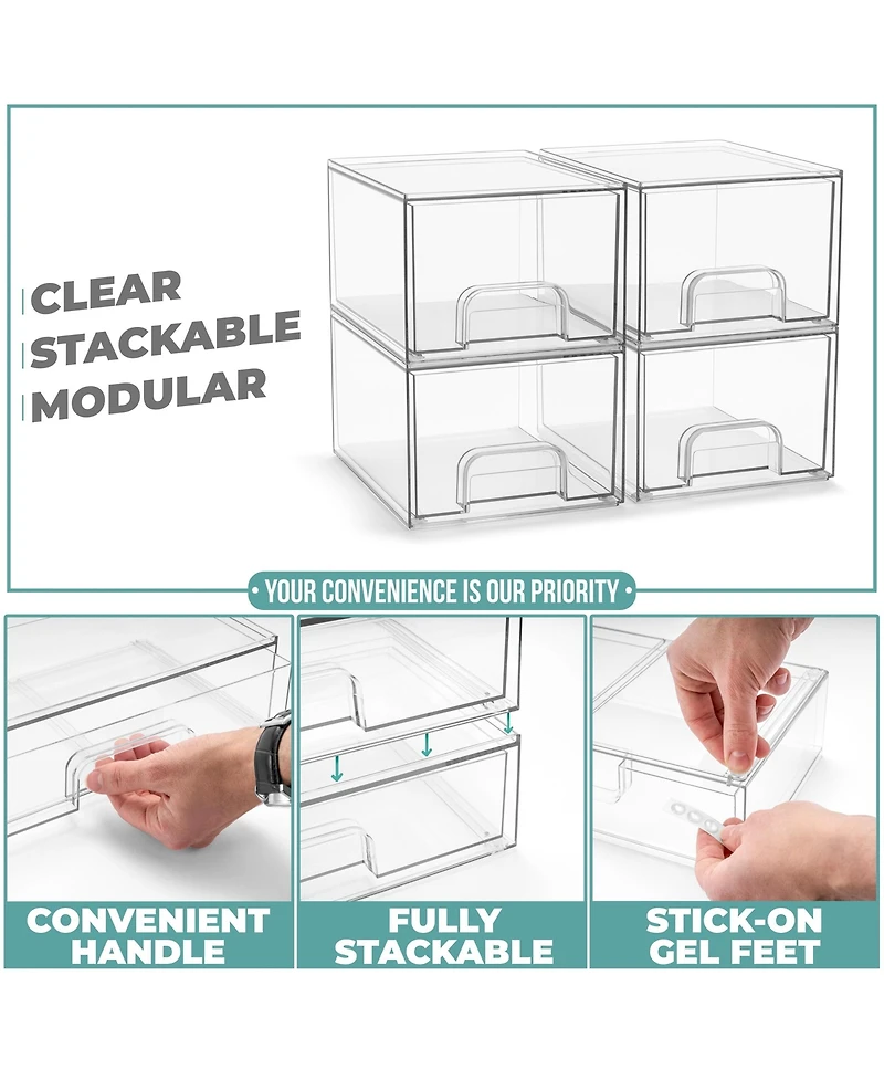 Sorbus Small Clear Stackable Pull-Out Storage Organizer Bins for Baby Bottles, Bathroom