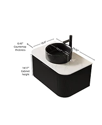 Sillysis Wall Mounted Bathroom Vanity with Sintered Stone Top, Ceramic Round Sink, Stripe Drawer