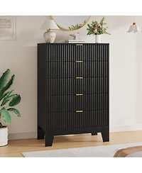 homfan 5 Drawer Dresser for Bedroom, Fluted Chest with Metal Handle, Modern Wooden Tv Stand, Clothes Storage Organizer Hallway, Entryway