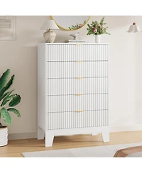 homfan 5 Drawer Dresser for Bedroom, Fluted Chest with Metal Handle, Modern Wooden Tv Stand, Clothes Storage Organizer Hallway, Entryway