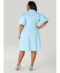 Ashley Stewart Women's Crochet Paneled A Line Shirtdress