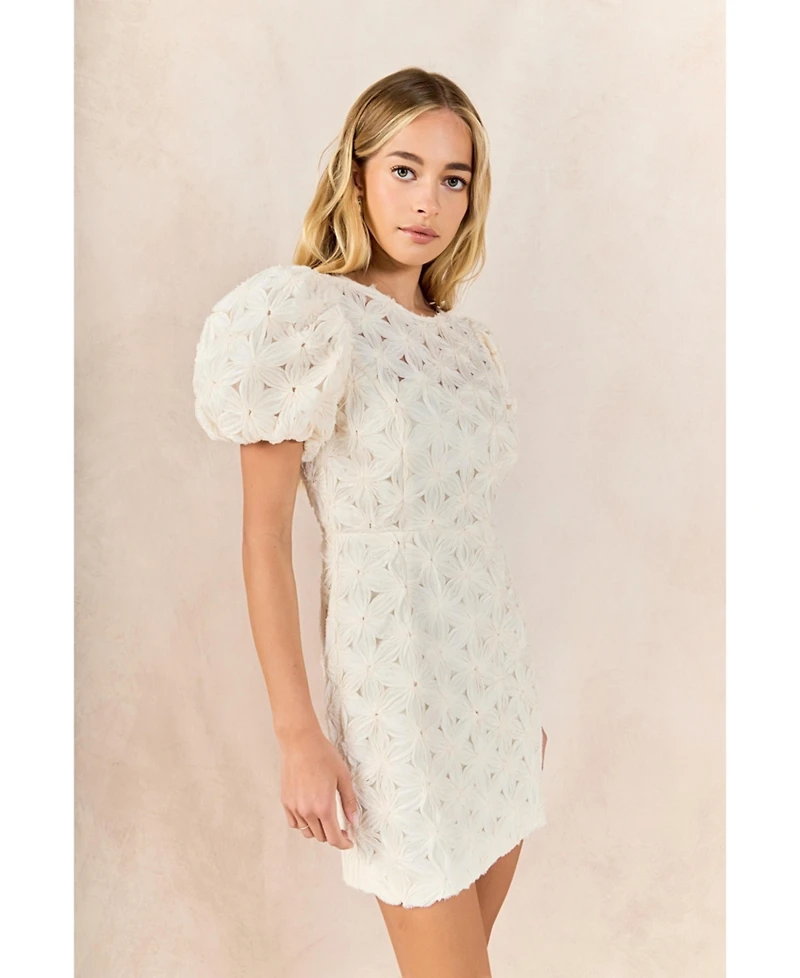 endless rose Women's Textured puff Sleeve mini Dress