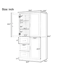Busdays Tall and Wide Bathroom Office Storage Cabinet with Doors and Three Drawers