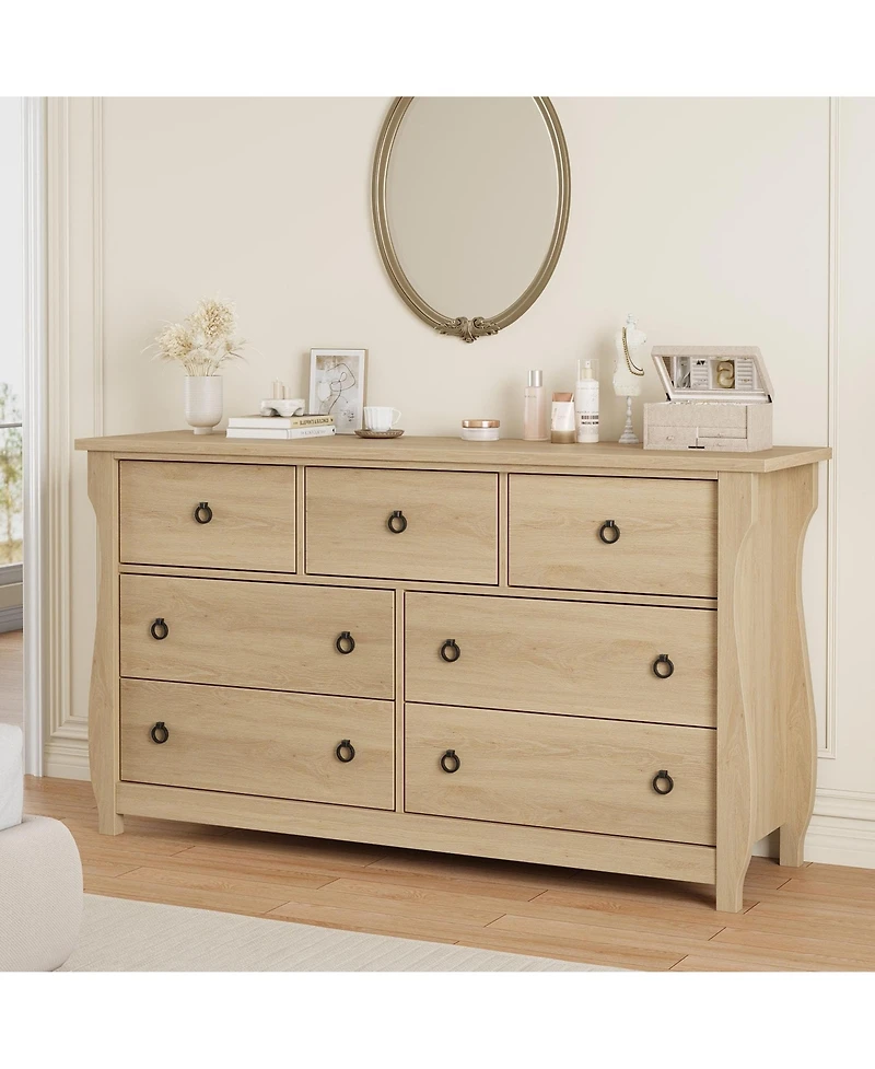homfan 7 Dresser for Bedroom, Wide Drawer with Storage Freestanding, Wooden Closet Chest Living Room, Entryway