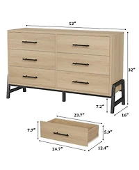 homfan 6 Dresser for Bedroom, 52" Wide Freestanding Wooden Closet Storage Chest Living Room, Entryway