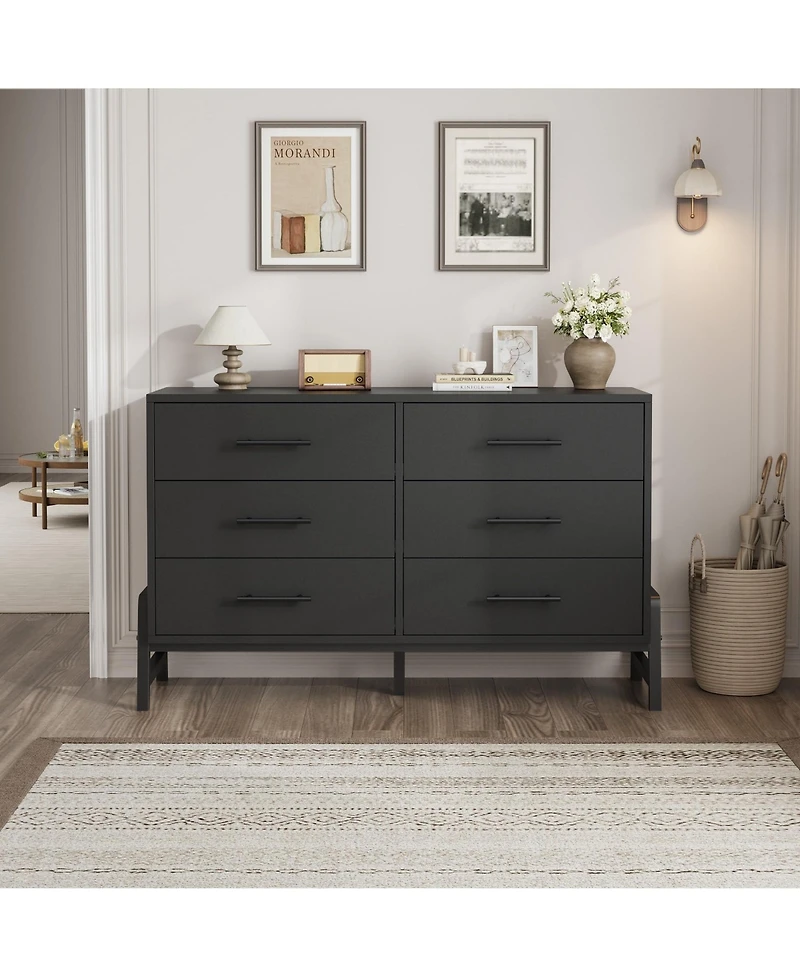 homfan 6 Dresser for Bedroom, 52" Wide Freestanding Wooden Closet Storage Chest Living Room, Entryway