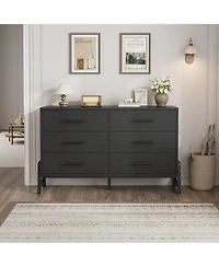 homfan 6 Dresser for Bedroom, 52" Wide Freestanding Wooden Closet Storage Chest Living Room, Entryway