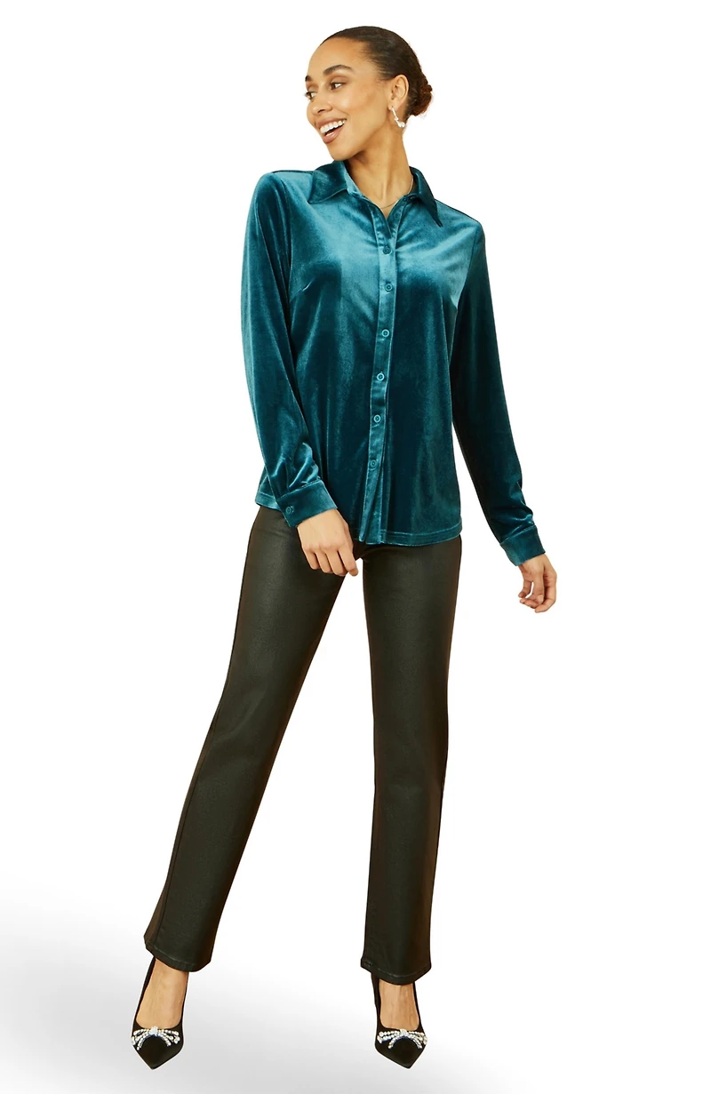 Yumi Women's Velvet Relaxed Fit Shirt