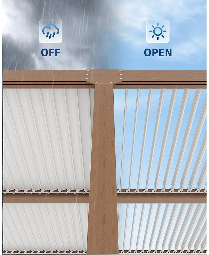 gaomon Adjustable Aluminum Louvered Pergola Reinforced Rustproof Frame Hardtop Gazebo with Integrated Drainage Wood Grain Finish All-Weather Outdoor
