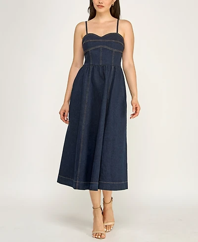 Rare Women's Indigo Denim Sweetheart Midi Dress