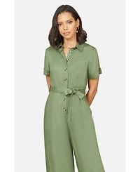 Yumi Women's Structured Belted Cropped Jumpsuit