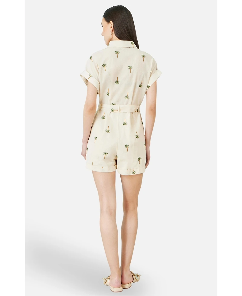 Yumi Women's Embroidered Palm Print Cotton Playsuit