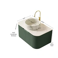 Sillysis Wall Mounted Bathroom Vanity with Sintered Stone Top, Round Ceramic Basin, Stripe Drawer Panel