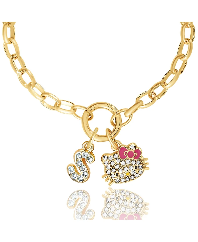 Hello Kitty Initial Crystal Charm Bracelet, Gold-Tone