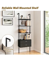 Gymax 2 Pcs Ladder Bookshelf With Storage Wall Mount Bookcase With 4 Open Shelves
