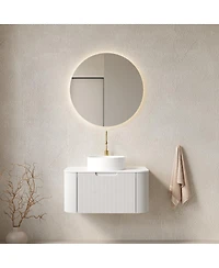 Sillysis Wall Mounted Bathroom Vanity with Sintered Stone Top, White Round Ceramic Sink, Striped Drawer