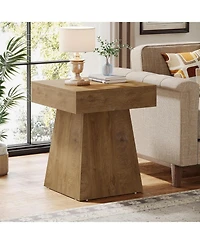 Tribesigns Square Side Table, Farmhouse Small End Table with Wide Base, Rustic Small Nightstand Beside Bed