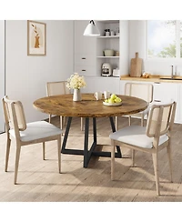 gaomon Round Large Dining Table, Wooden Kitchen Table Set for 4 to 6, Industrial Dinner with Top and Metal Base Home Room