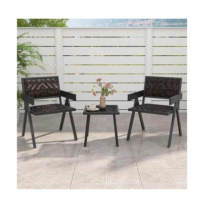 Boyel Living 3 Pieces Patio Pe Wicker Bistro Set with Quick-Drying Foam