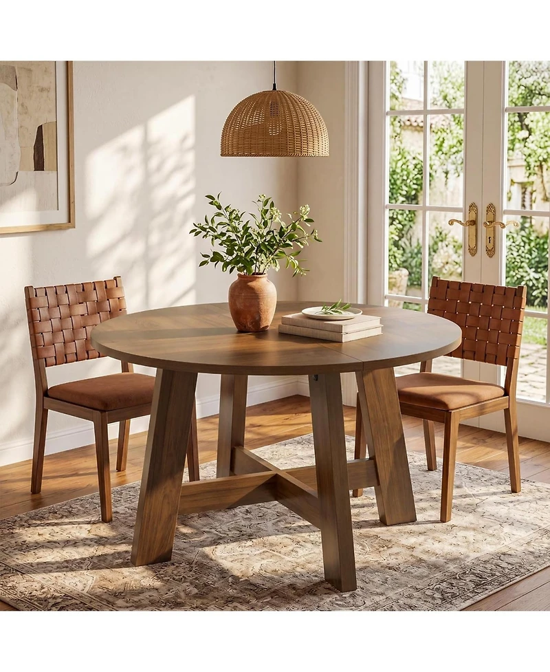 Tribesigns Round Dining Table for for 4-6 People, 47-Inch Circle Kitchen Table with Reinforced Cross Brace, Farmhouse Dining Room Furniture