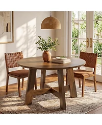Tribesigns Round Dining Table for for 4-6 People, 47-Inch Circle Kitchen Table with Reinforced Cross Brace, Farmhouse Dining Room Furniture