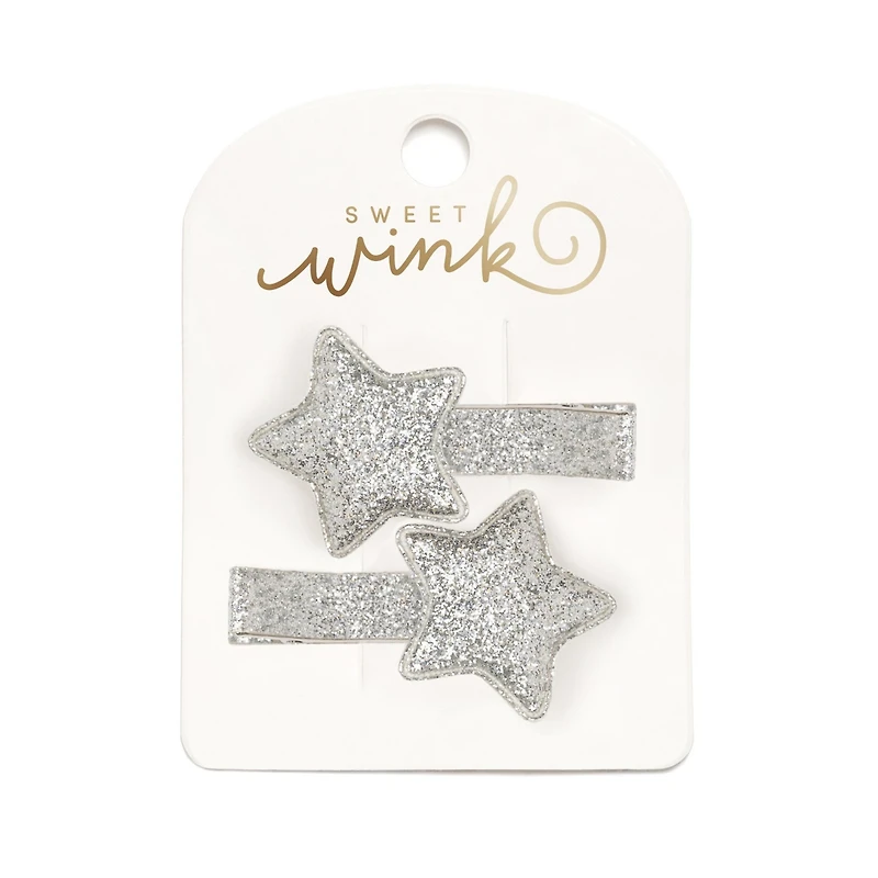 Sweet Wink Little and Big Girls Silver Glitter Star Clip Set