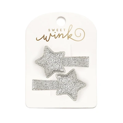 Sweet Wink Little and Big Girls Silver Glitter Star Clip Set