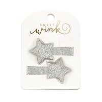 Sweet Wink Little and Big Girls Silver Glitter Star Clip Set