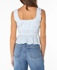 Celebrity Pink Juniors' Eyelet Embroidered Cotton Sleeveless Top