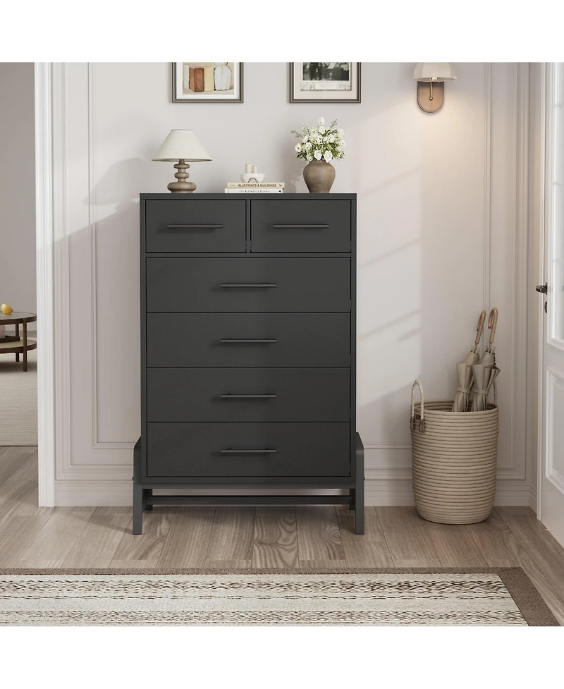 homfan Tall 6-Drawer Entryway Storage Cabinet, Freestanding Wooden Dresser for Bedroom, Living Room and Foyer