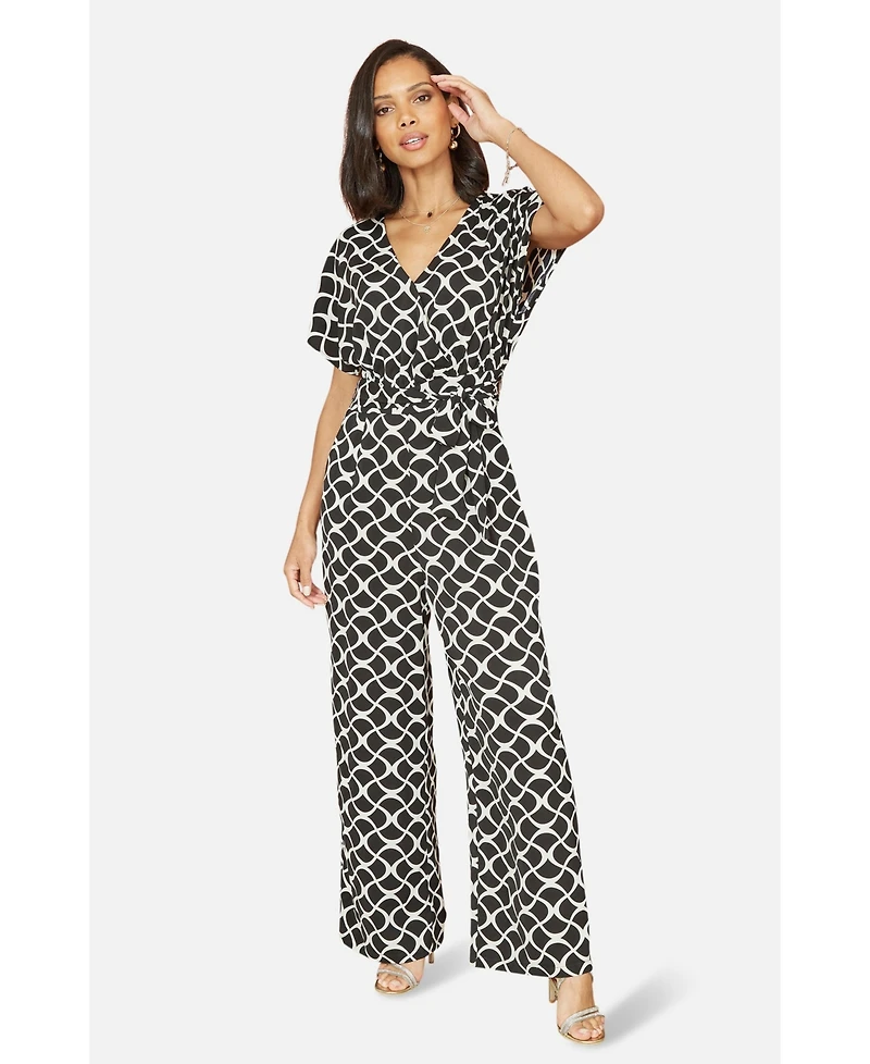 Yumi Women's Geometric Print Wrap Jumpsuit