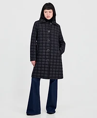 CeCe Women's Long Windowpane Quilted Coat