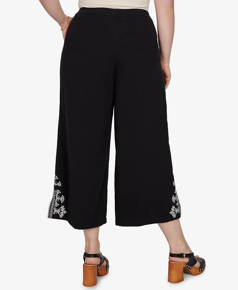 Ruby Rd. Plus Embroidered Gauze Relaxed Elastic Waist Pants