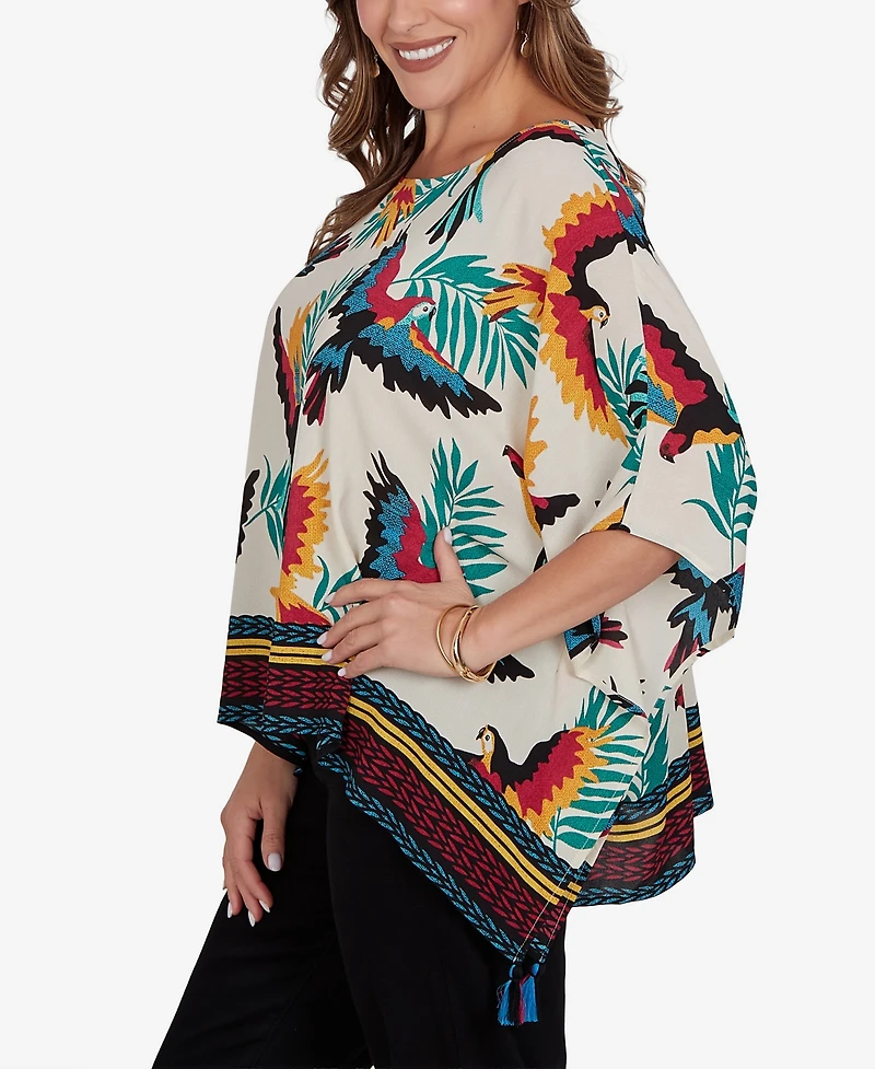 Ruby Rd. Plus Paradise Birds Printed Crepe T-Shirt