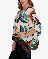 Ruby Rd. Plus Paradise Birds Printed Crepe T-Shirt