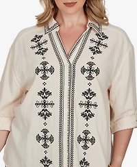Ruby Rd. Plus Embroidered Gauze Button Front Top