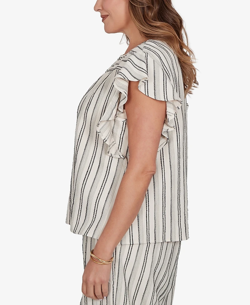 Ruby Rd. Plus Flutter Sleeve Textured Stripe Top