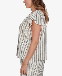 Ruby Rd. Plus Flutter Sleeve Textured Stripe Top