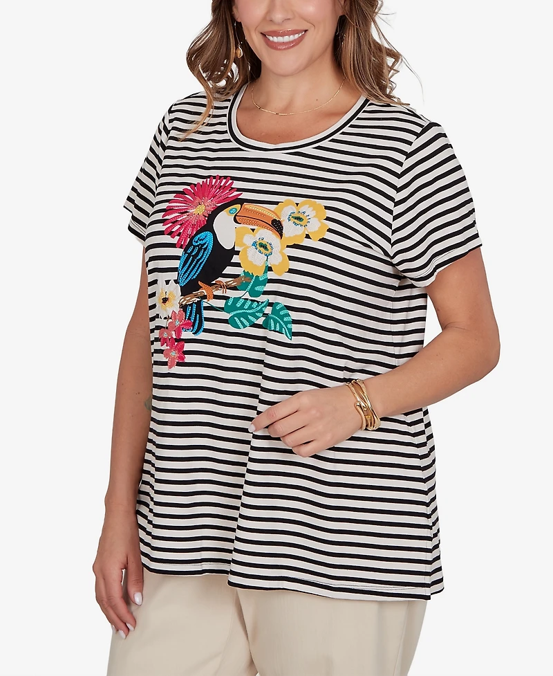 Ruby Rd. Plus Embellished Toucan Stripe Knit T-Shirt