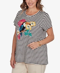 Ruby Rd. Plus Embellished Toucan Stripe Knit T-Shirt