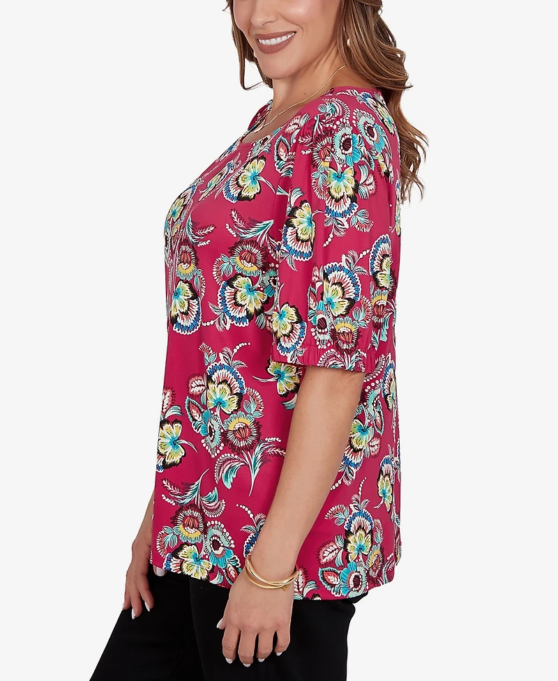 Ruby Rd. Plus Etched Floral Puff Print T-Shirt